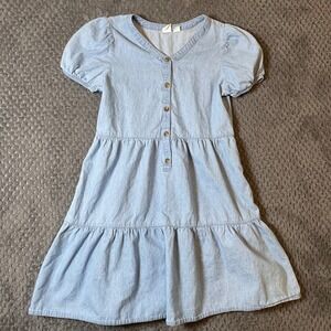 Gap Kids Blue Chambray Tiered Button Front Dress SIze Large 10/12 Cotton Spring